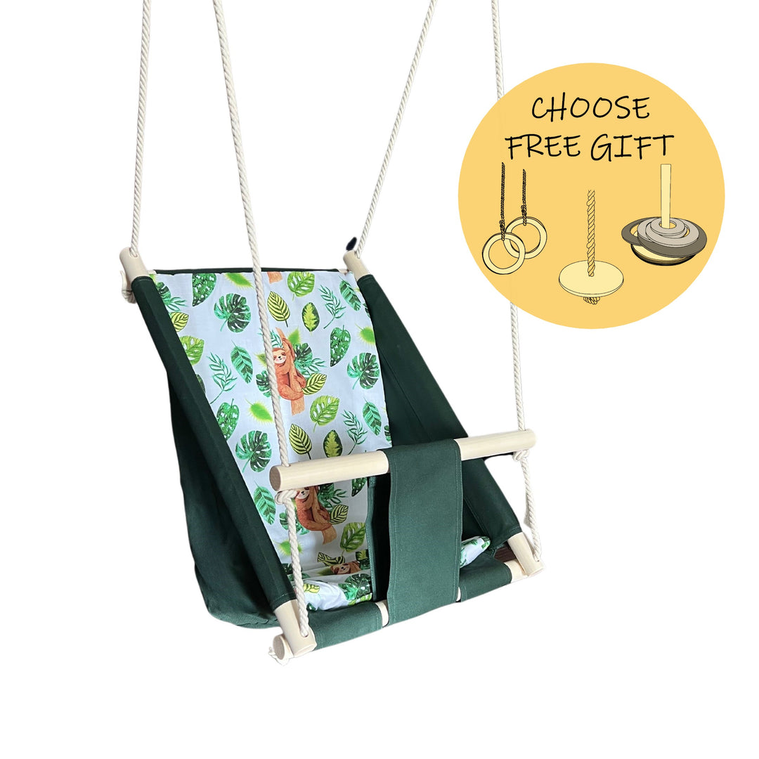 Multifunctional Toddler swings Green with Sloth pattern