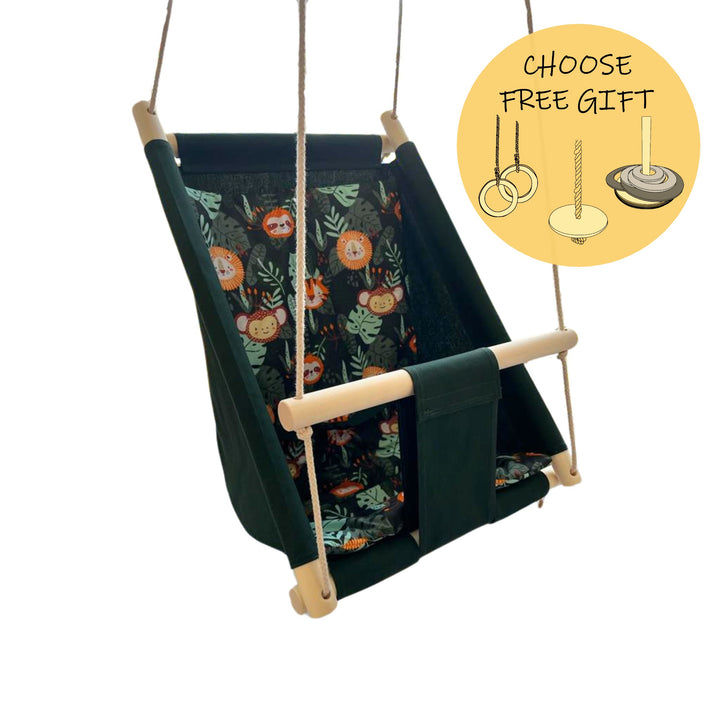 Multifunctional Toddler swings Green with Jungle pattern