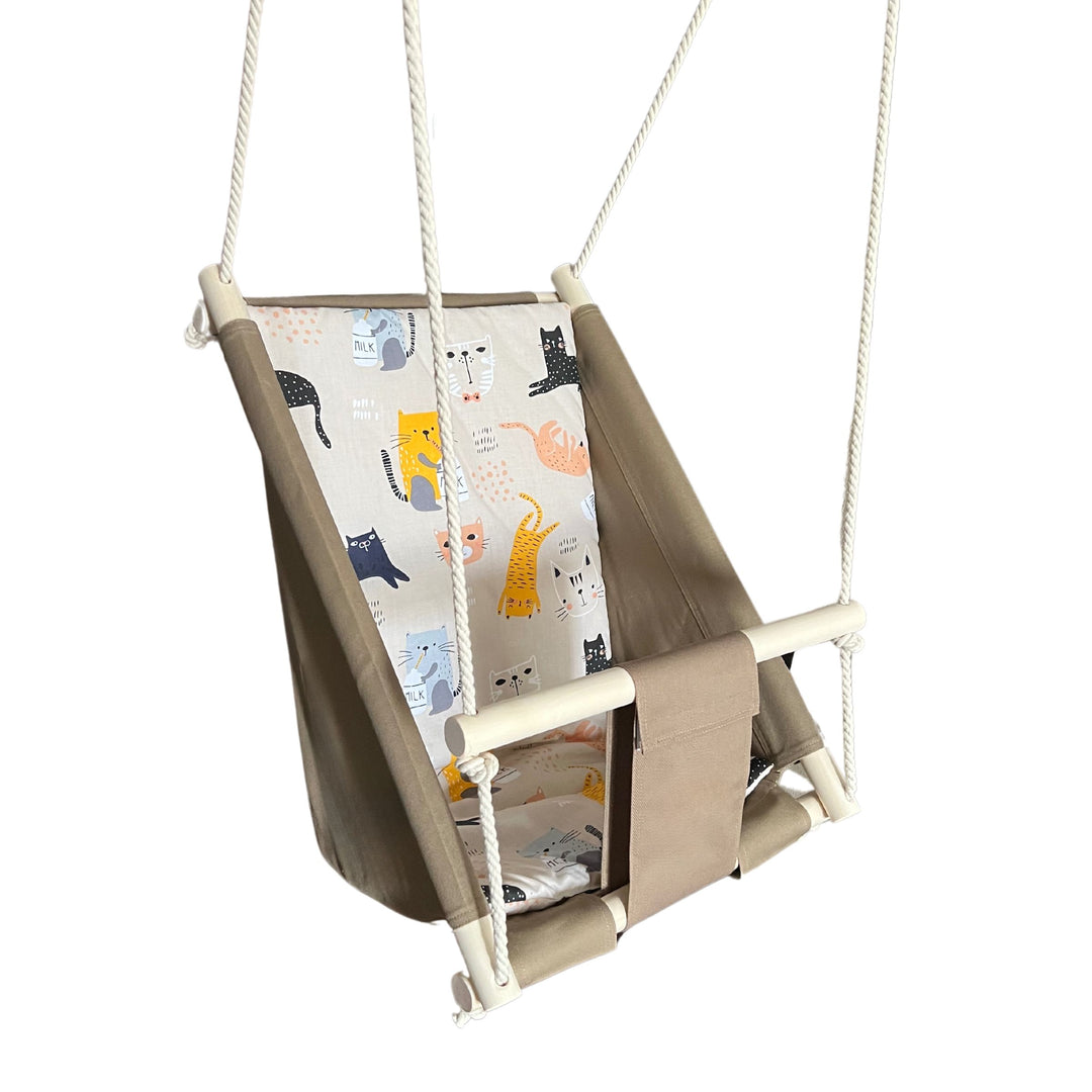 Multifunctional Toddler swings Brown with cat pattern