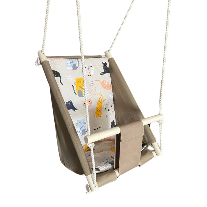 Multifunctional Toddler swings Brown with cat pattern