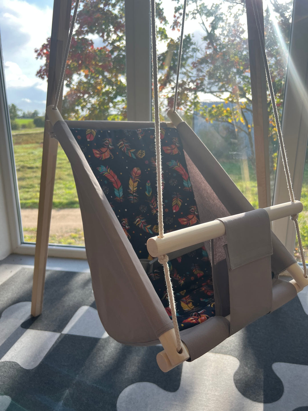 Multifunctional Toddler swings /kids cotton swings, kinder Schaukel aus Bauwolle/Grey with Feathers pattern