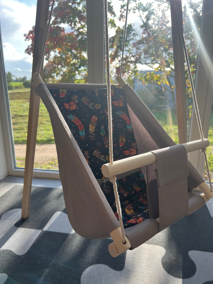 Multifunctional Toddler swings /kids cotton swings, kinder Schaukel aus Bauwolle/Grey with Feathers pattern