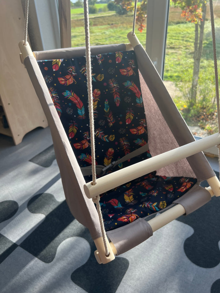 Multifunctional Toddler swings /kids cotton swings, kinder Schaukel aus Bauwolle/Grey with Feathers pattern