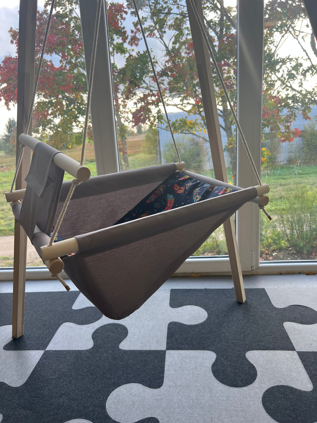 Multifunctional Toddler swings /kids cotton swings, kinder Schaukel aus Bauwolle/Grey with Feathers pattern