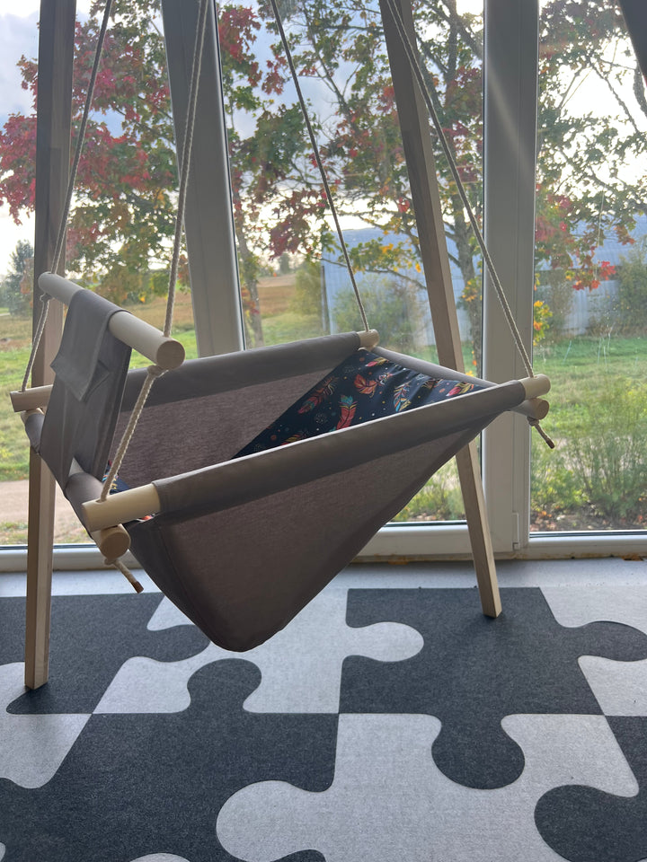 Multifunctional Toddler swings /kids cotton swings, kinder Schaukel aus Bauwolle/Grey with Feathers pattern