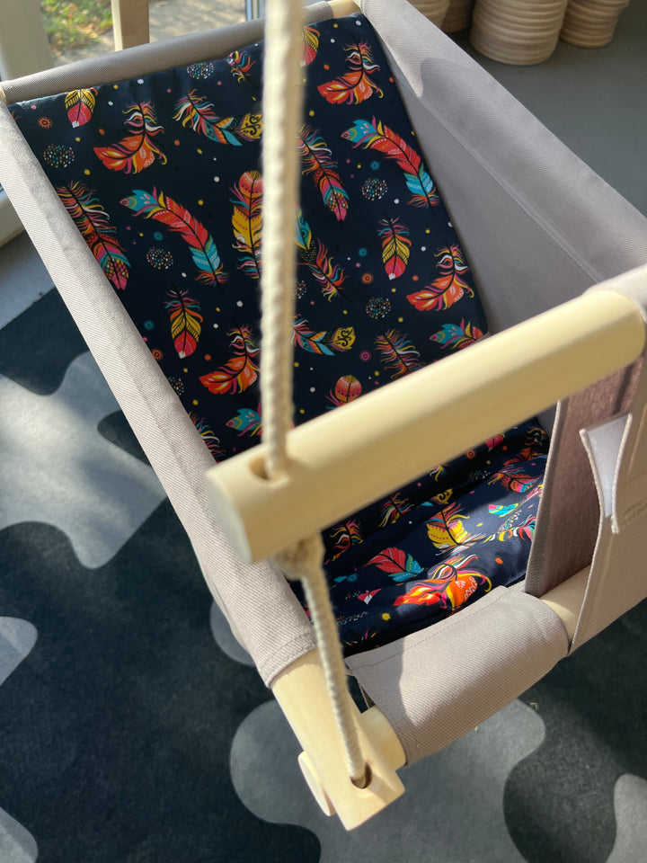 Multifunctional Toddler swings /kids cotton swings, kinder Schaukel aus Bauwolle/Grey with Feathers pattern
