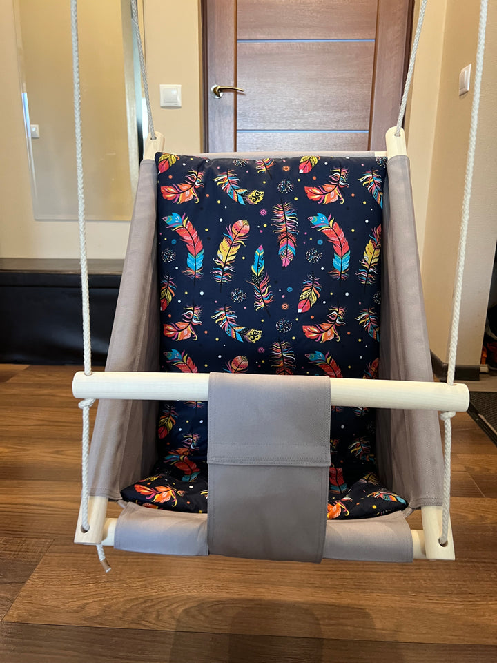 Multifunctional Toddler swings /kids cotton swings, kinder Schaukel aus Bauwolle/Grey with Feathers pattern