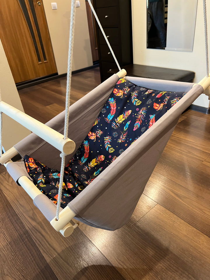 Multifunctional Toddler swings /kids cotton swings, kinder Schaukel aus Bauwolle/Grey with Feathers pattern