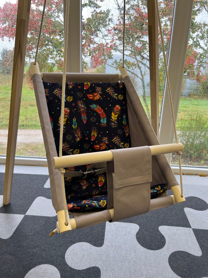 Multifunctional Toddler swings /kids cotton swings, kinder Schaukel aus Bauwolle/Grey with Feathers pattern