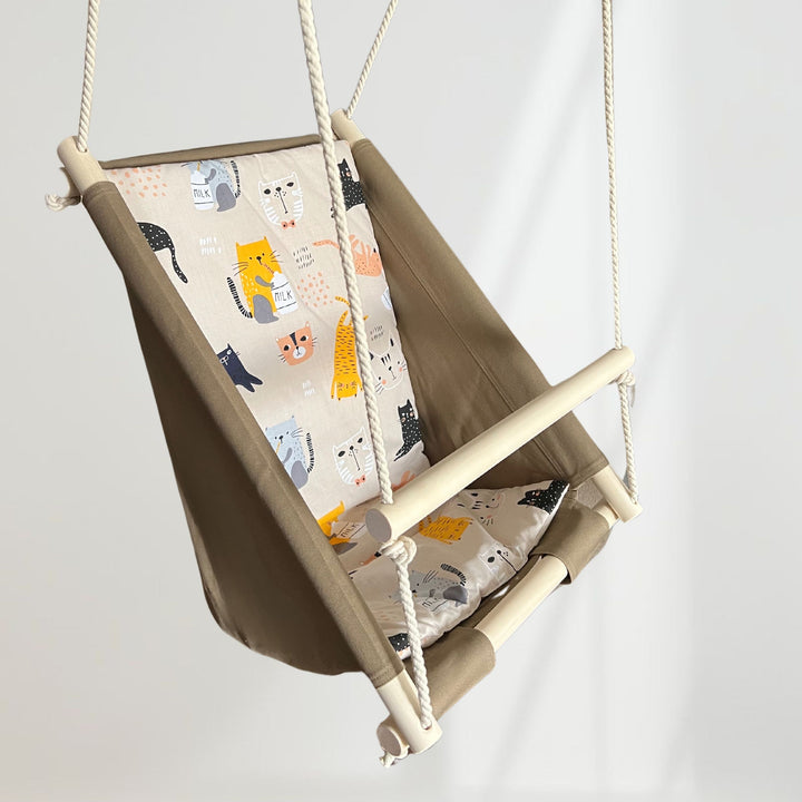 Multifunctional Toddler swings Brown with cat pattern