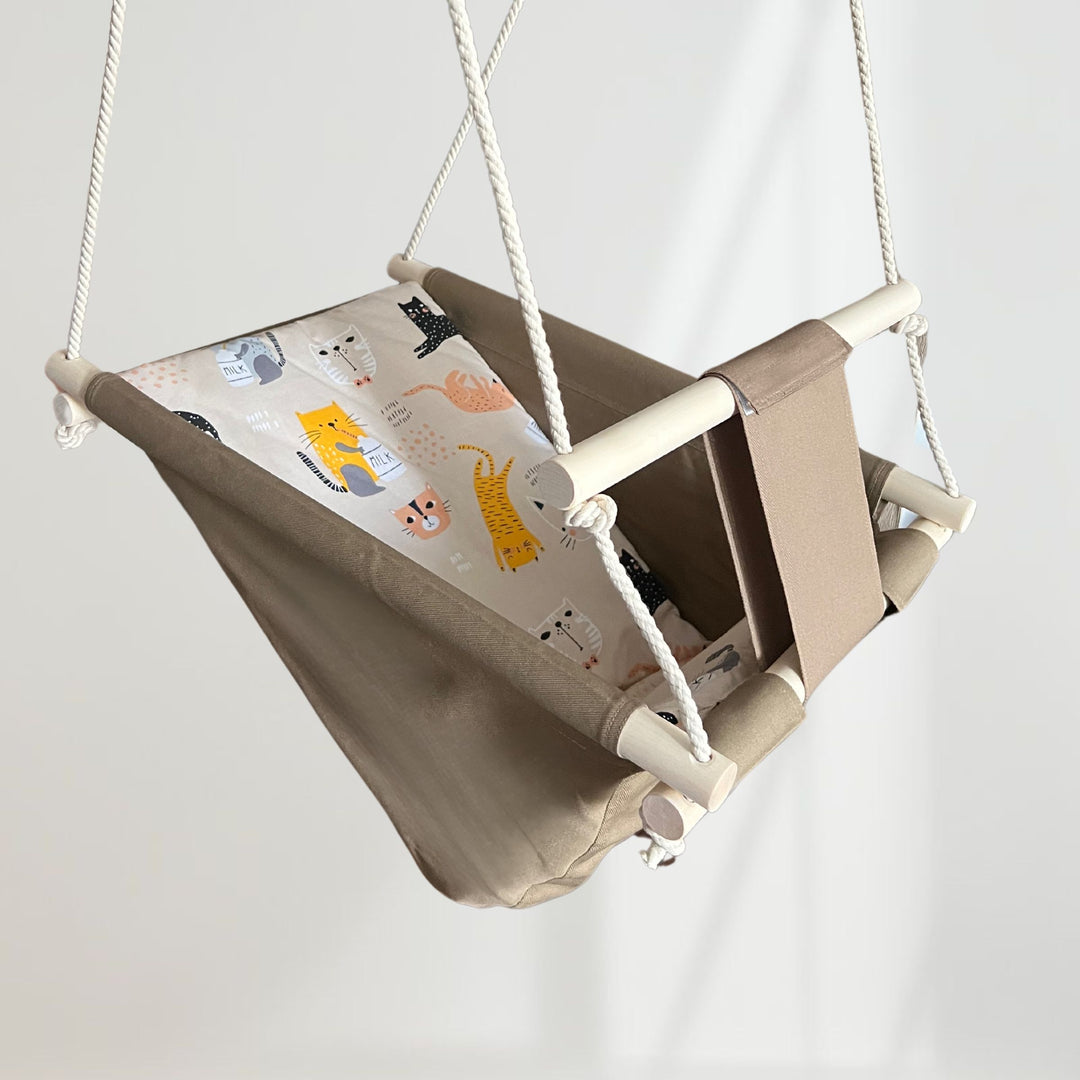 Multifunctional Toddler swings Brown with cat pattern