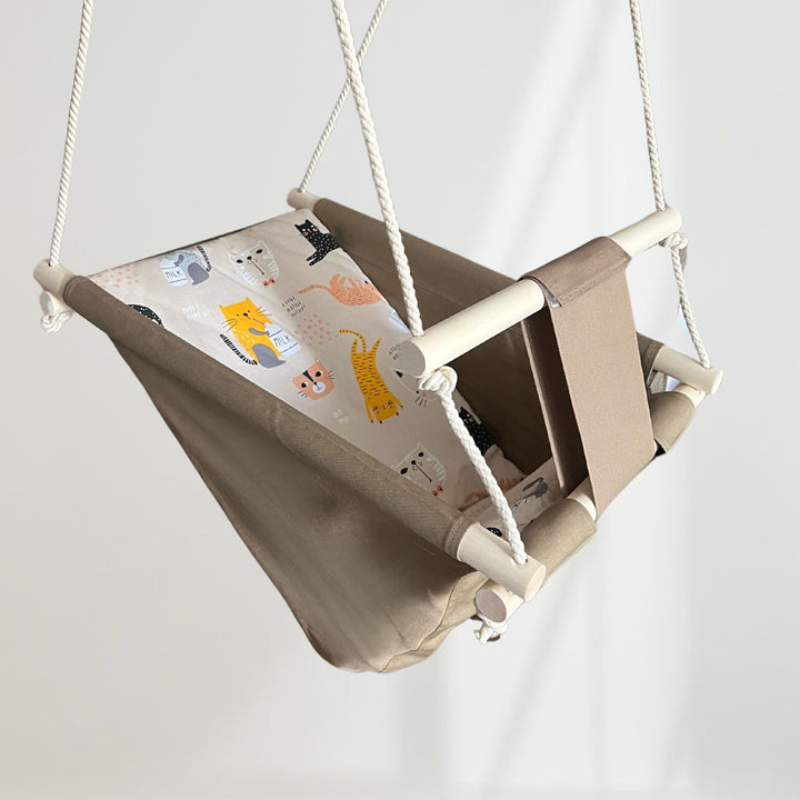 Multifunctional Toddler swings Brown with cat pattern