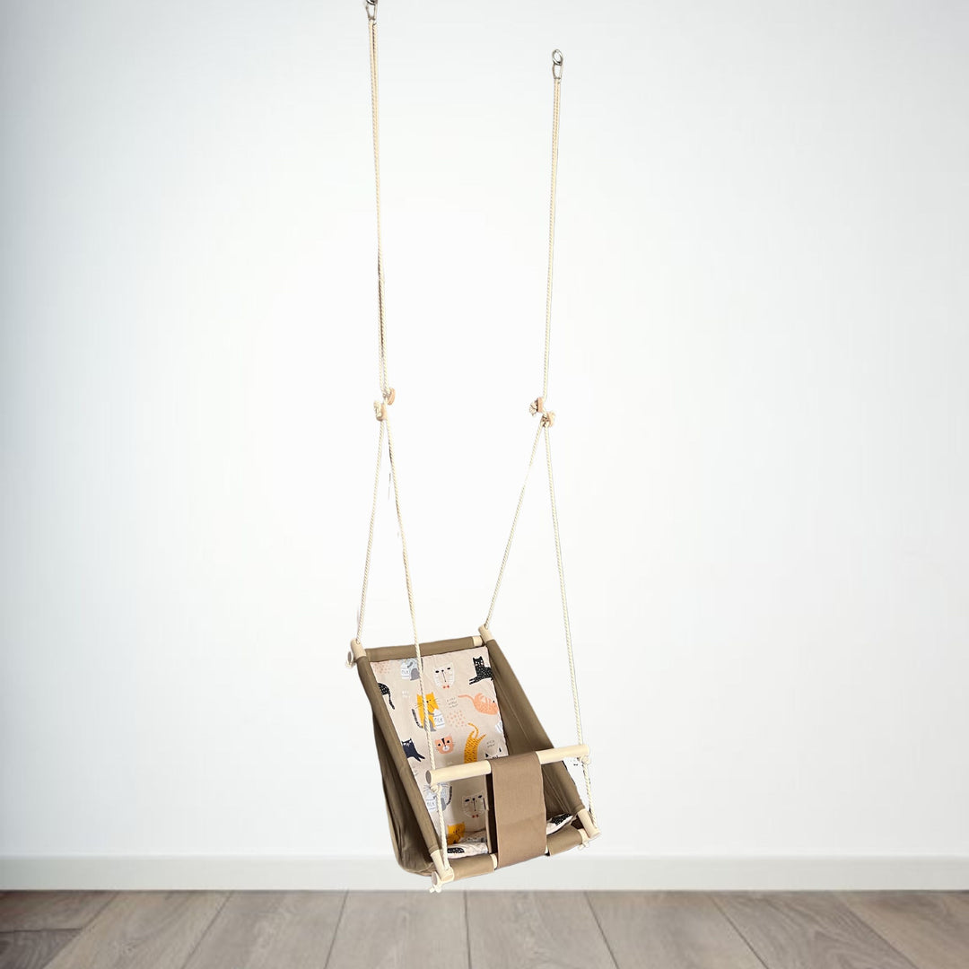 Multifunctional Toddler swings Brown with cat pattern