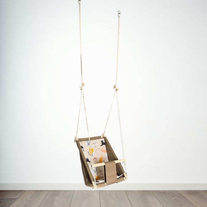 Multifunctional Toddler swings Brown with cat pattern