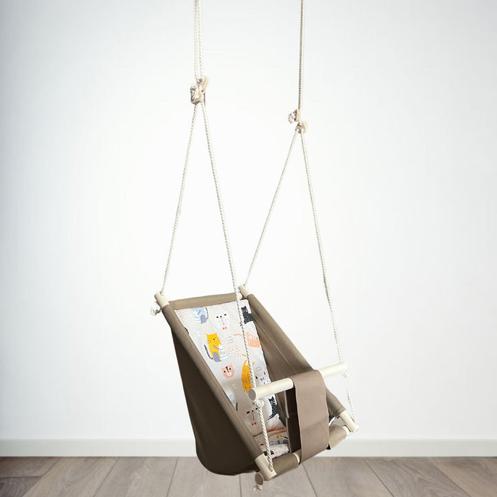 Multifunctional Toddler swings Brown with cat pattern