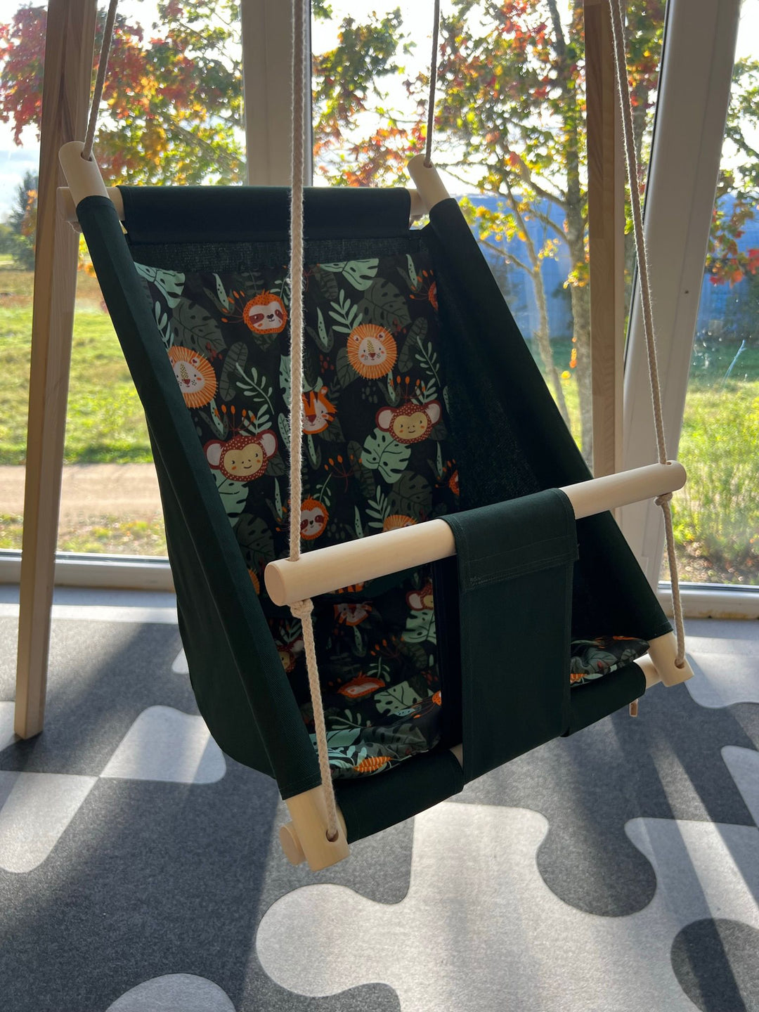 Multifunctional Toddler swings Green with Jungle pattern