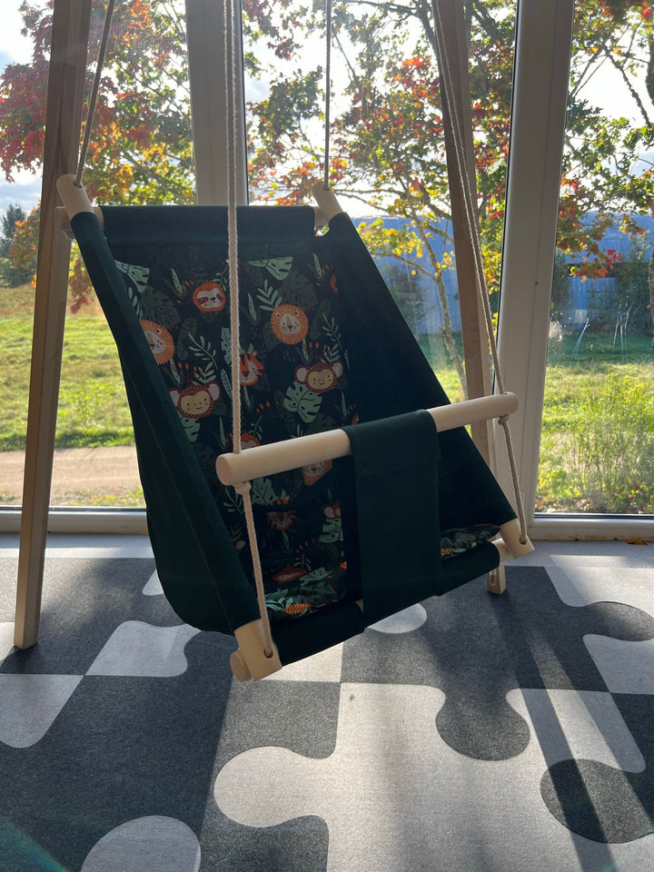 Multifunctional Toddler swings Green with Jungle pattern